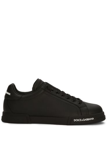 Black calf leather sneakers with white logo