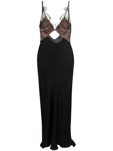 Long cut-out dress in viscose with lace details