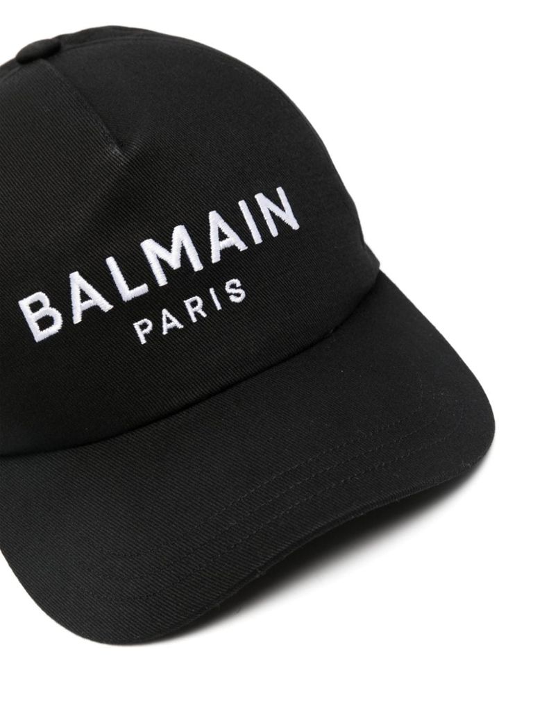 Shop Balmain Baseball Cap In Cotton With Embroidered Front Logo In Nero