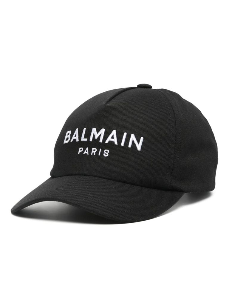 Shop Balmain Baseball Cap In Cotton With Embroidered Front Logo In Nero