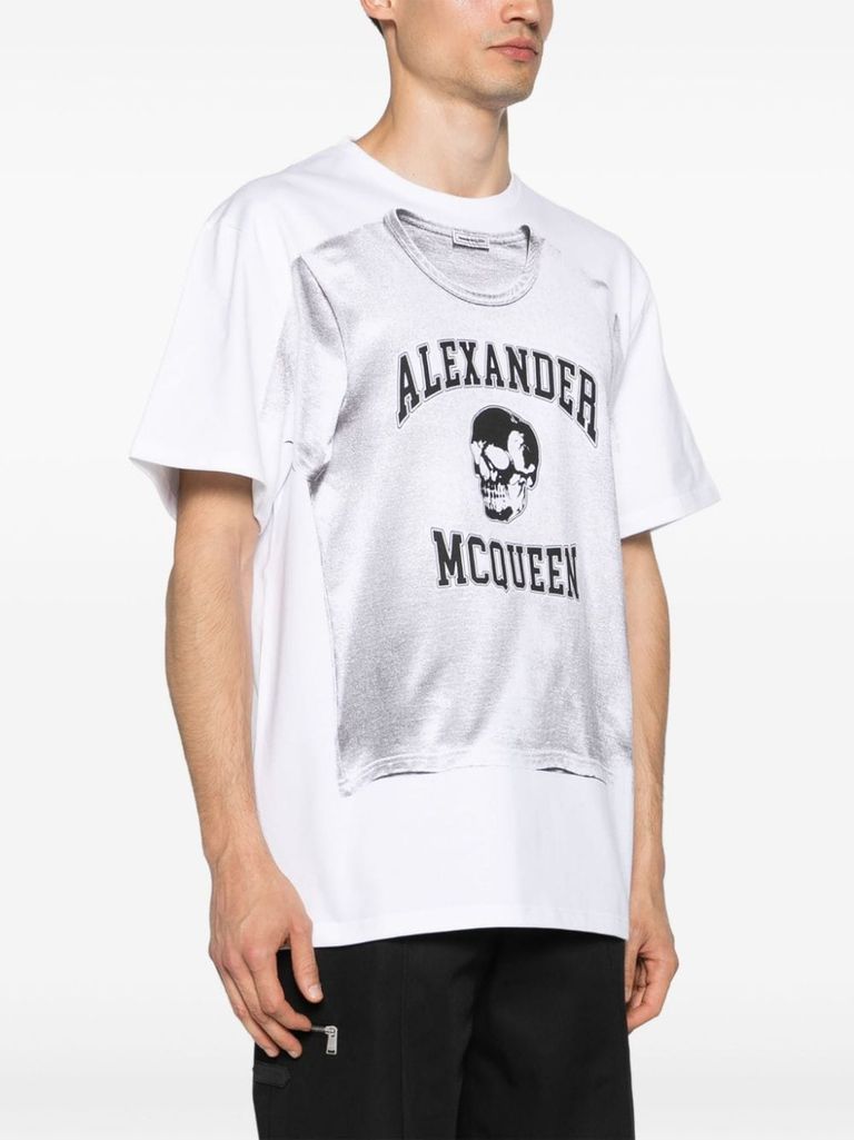 Shop Alexander Mcqueen Cotton T-shirt With Front Graphic Print In Bianco