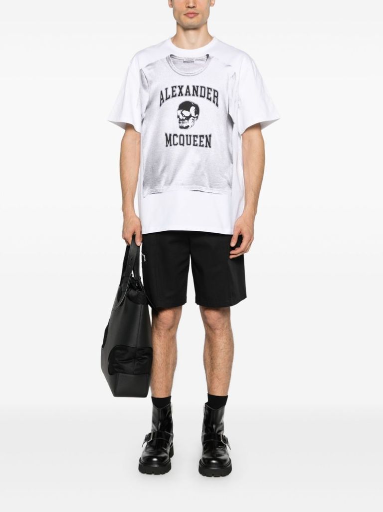 Shop Alexander Mcqueen Cotton T-shirt With Front Graphic Print In Bianco