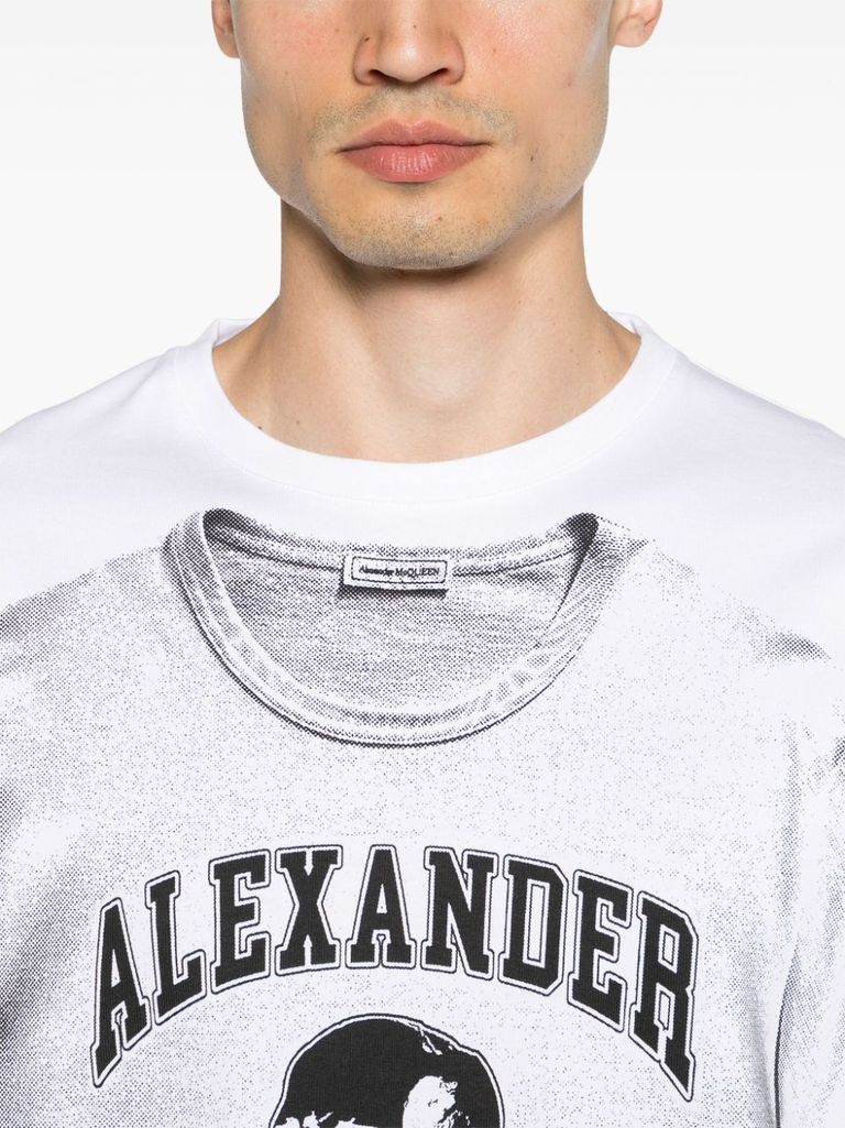 Shop Alexander Mcqueen Cotton T-shirt With Front Graphic Print In Bianco