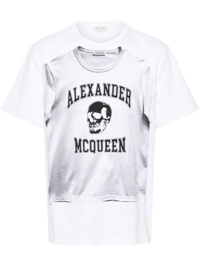 Shop Alexander Mcqueen Cotton T-shirt With Front Graphic Print In Bianco