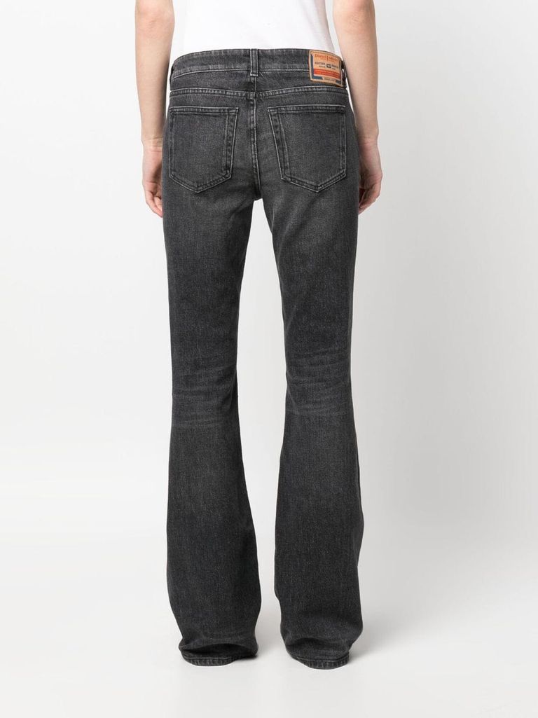 Shop Diesel Bootcut Low-rise Cotton Jeans With Logo In Metal In Nero