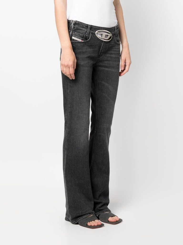 Shop Diesel Bootcut Low-rise Cotton Jeans With Logo In Metal In Nero