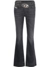 Bootcut low-rise cotton jeans with logo in metal