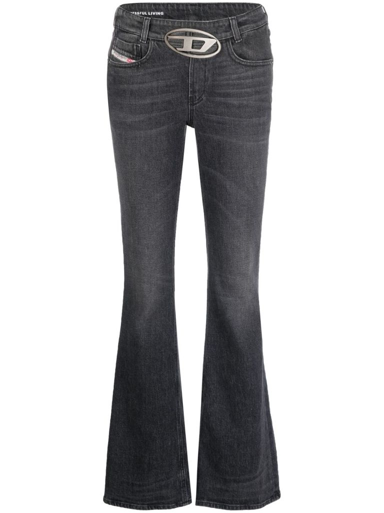 Shop Diesel Bootcut Low-rise Cotton Jeans With Logo In Metal In Nero