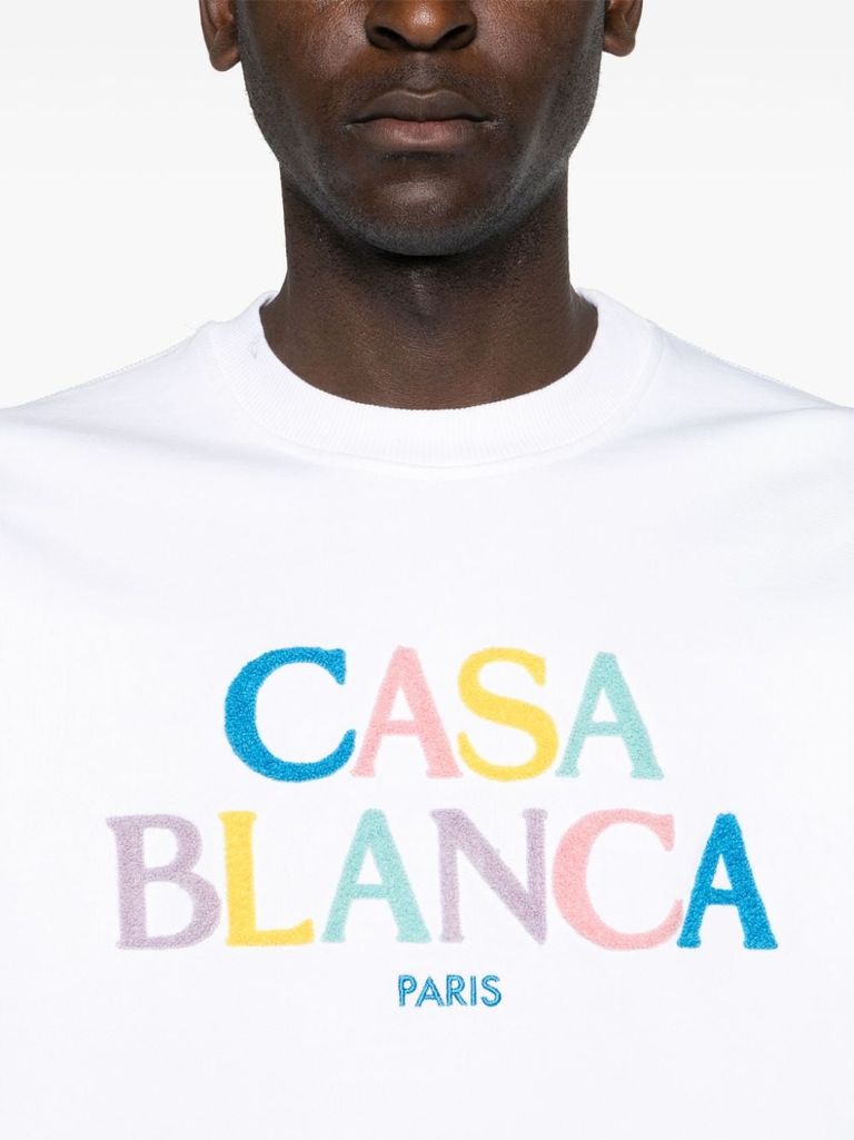 Shop Casablanca Cotton Sweatshirt With Multicolored Embroidered Front Logo In Bianco