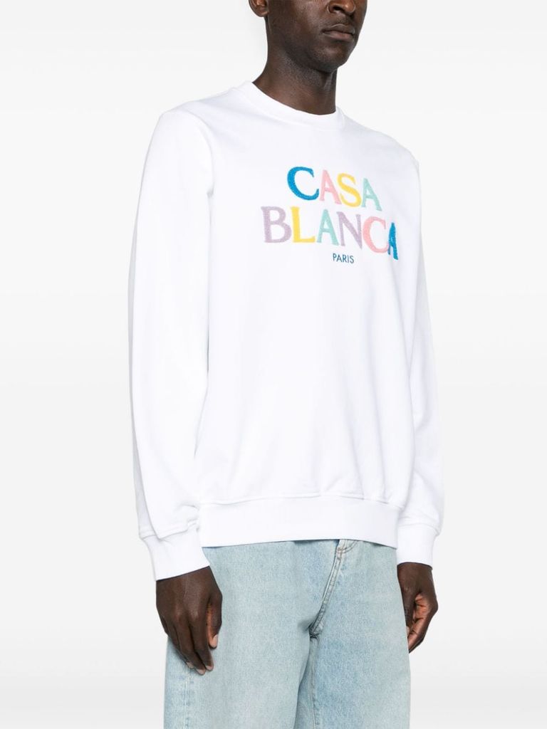 Shop Casablanca Cotton Sweatshirt With Multicolored Embroidered Front Logo In Bianco