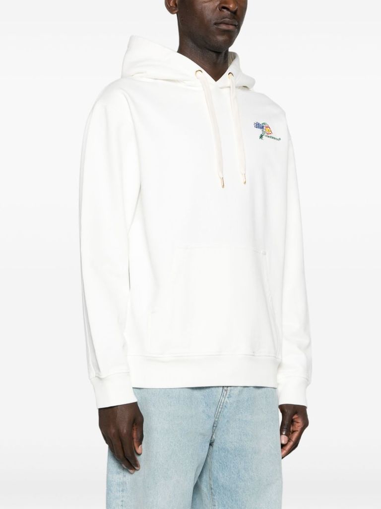 Shop Casablanca Cotton Hoodie With Embroidered Croquis De Tennis Logo In Bianco