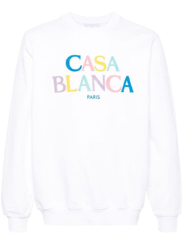 Cotton sweatshirt with multicolored embroidered front logo