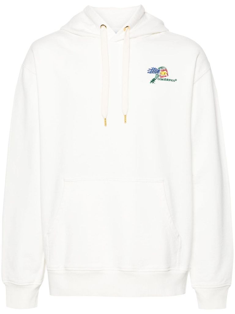 Shop Casablanca Cotton Hoodie With Embroidered Croquis De Tennis Logo In Bianco