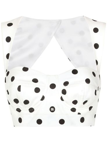 Cotton drill bustier top with polka dot print