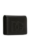 Calf leather wallet with embossed logo on the front