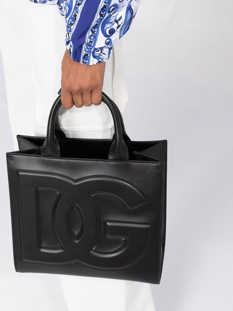 Shop Dolce & Gabbana Small Dg Daily Tote Bag In Calf Leather With Front Logo In Nero