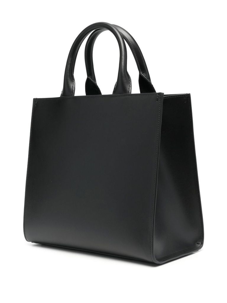 Shop Dolce & Gabbana Small Dg Daily Tote Bag In Calf Leather With Front Logo In Nero