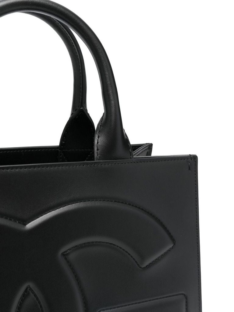 Shop Dolce & Gabbana Small Dg Daily Tote Bag In Calf Leather With Front Logo In Nero