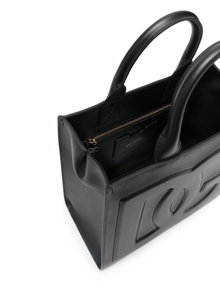 Shop Dolce & Gabbana Small Dg Daily Tote Bag In Calf Leather With Front Logo In Nero