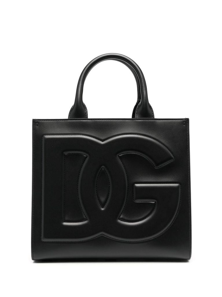 Shop Dolce & Gabbana Small Dg Daily Tote Bag In Calf Leather With Front Logo In Nero