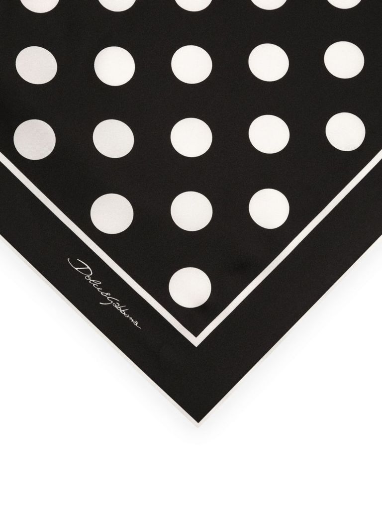 Shop Dolce & Gabbana Silk Twill Scarf With Polka Dot Print In Nero