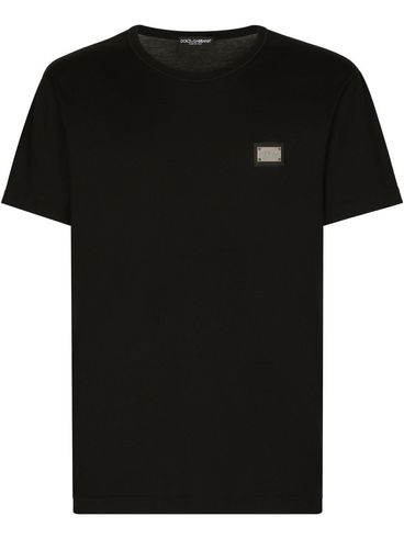 T-shirt in cotone con placca in metallo con logo frontale
