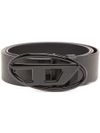 Calf leather belt with cut-out metal buckle