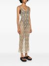 Midi dress in viscose blend with metallic texture.