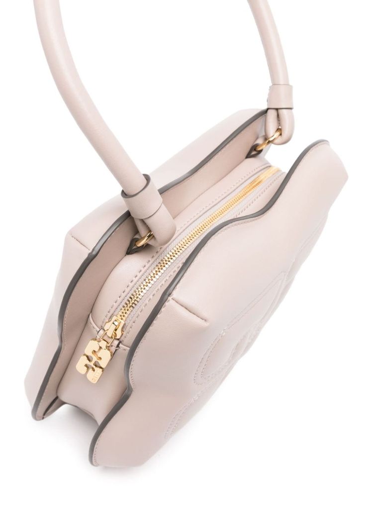 Shop Ganni Large Butterfly Shoulder Bag In Recycled Leather In Grigio