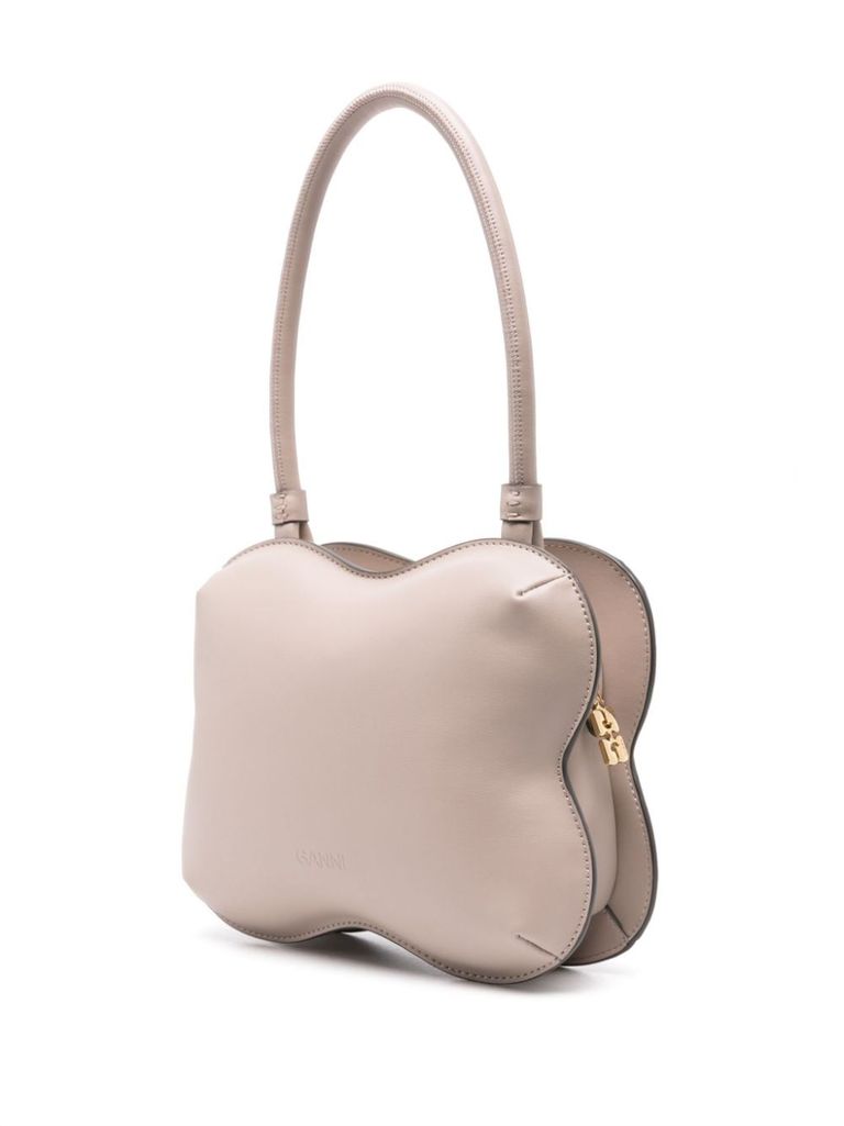 Shop Ganni Large Butterfly Shoulder Bag In Recycled Leather In Grigio