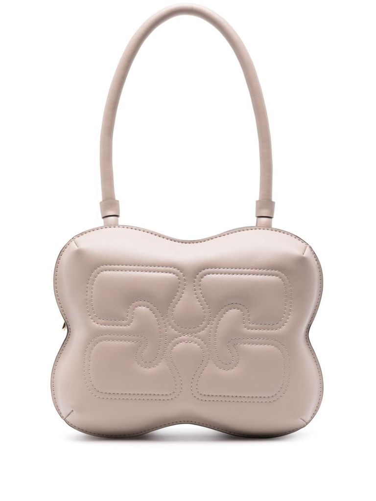 Shop Ganni Large Butterfly Shoulder Bag In Recycled Leather In Grigio