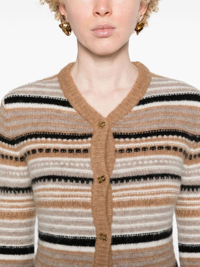 Shop Ganni Cardigan In Alpaca And Merino Wool With A Striped Pattern In Multicolore