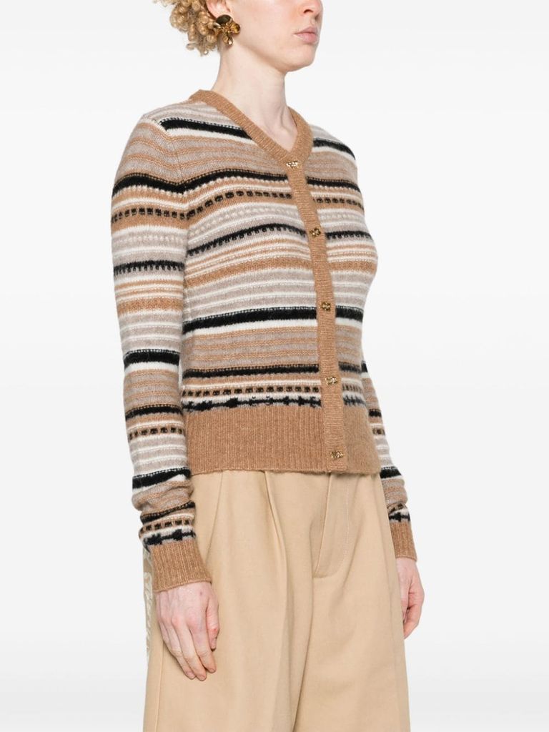 Shop Ganni Cardigan In Alpaca And Merino Wool With A Striped Pattern In Multicolore