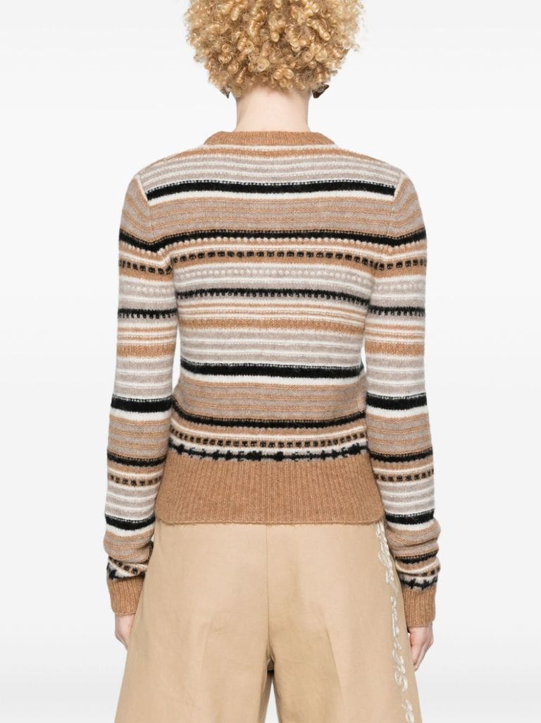 Shop Ganni Cardigan In Alpaca And Merino Wool With A Striped Pattern In Multicolore