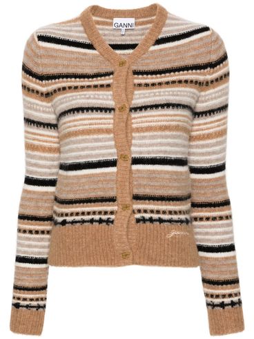 Cardigan in alpaca and merino wool with a striped pattern