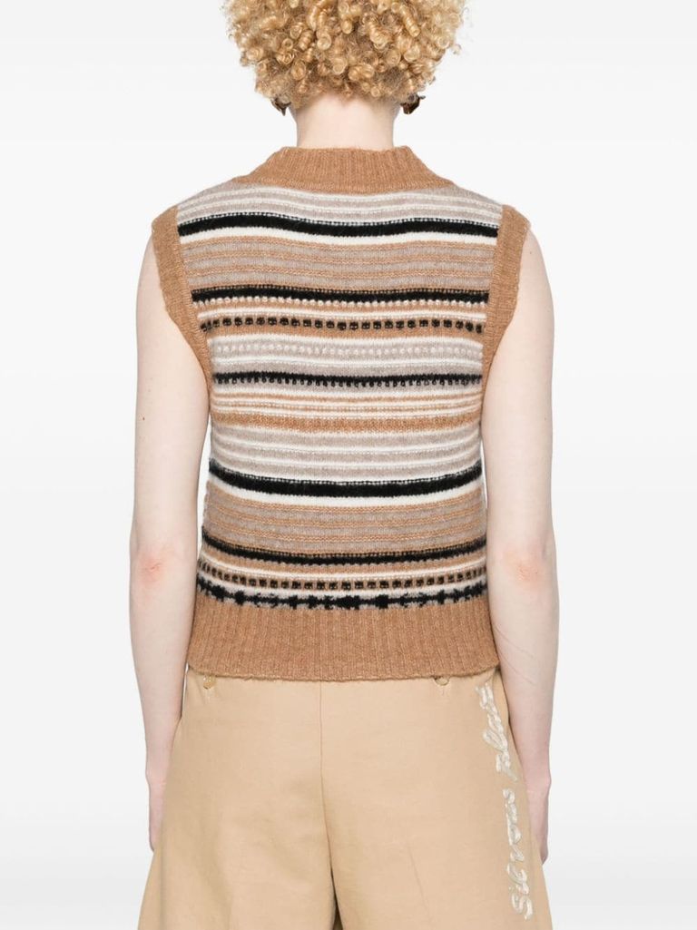 Shop Ganni Alpaca And Merino Wool Vest With A Horizontal Stripe Pattern In Multicolore