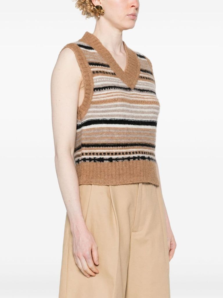 Shop Ganni Alpaca And Merino Wool Vest With A Horizontal Stripe Pattern In Multicolore