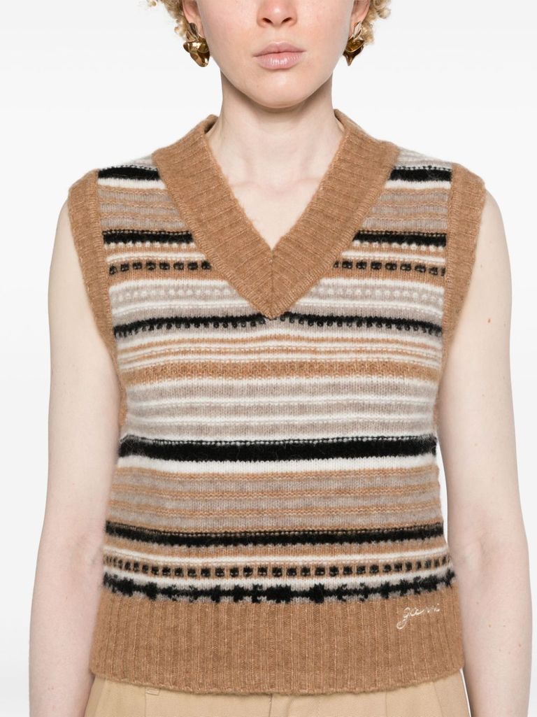 Shop Ganni Alpaca And Merino Wool Vest With A Horizontal Stripe Pattern In Multicolore