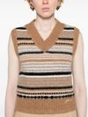 Alpaca and merino wool vest with a horizontal stripe pattern