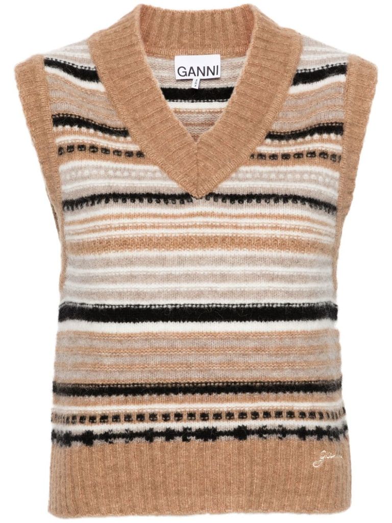 Shop Ganni Alpaca And Merino Wool Vest With A Horizontal Stripe Pattern In Multicolore