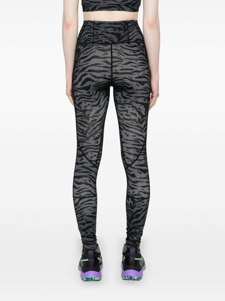 Shop Ganni Leggings In Recycled Nylon With Zebra Print. In Nero