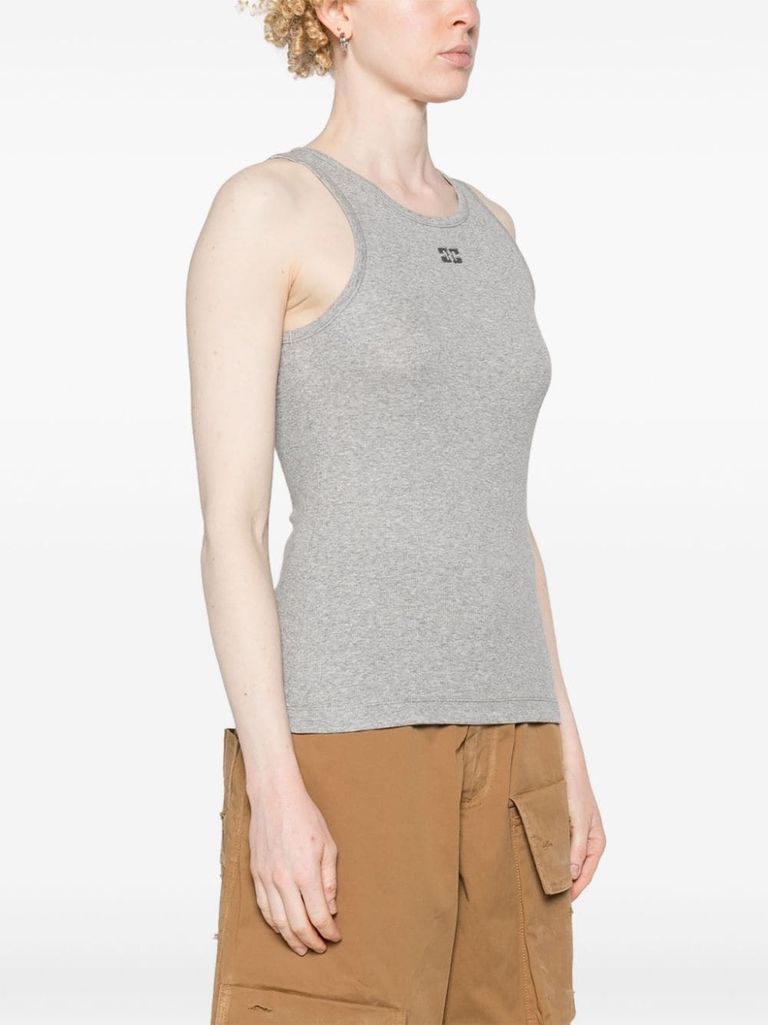 Shop Ganni Organic Cotton Stretch T-shirt With Embroidered Front Logo In Grigio