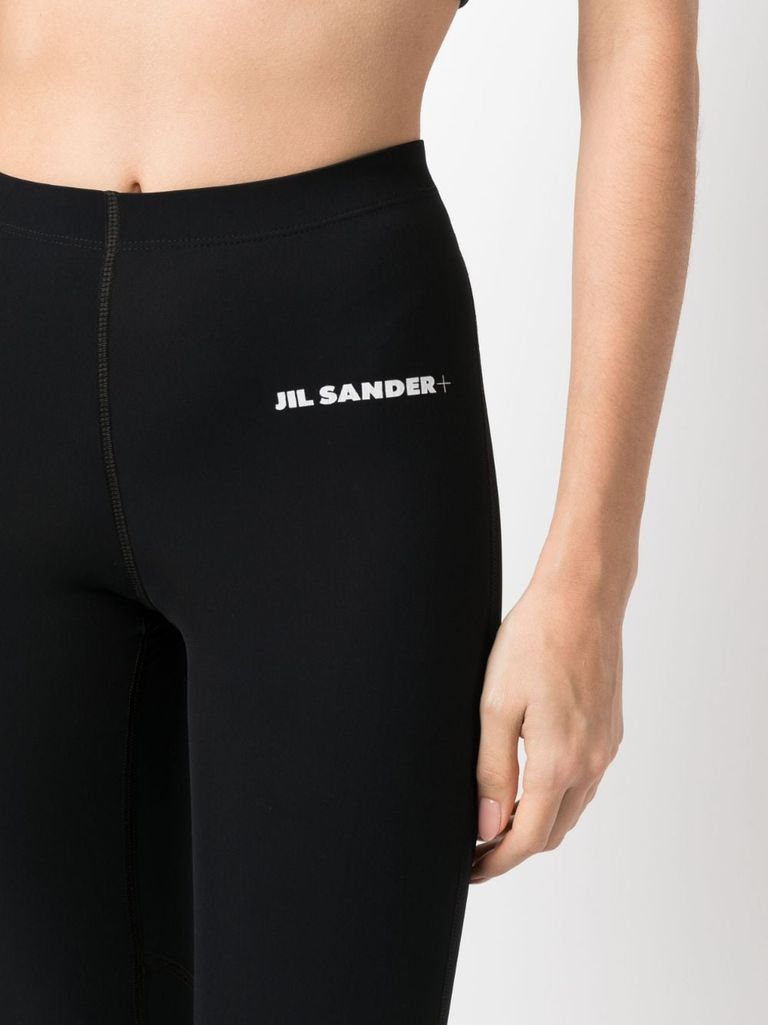 Shop Jil Sander Stretch Fabric Leggings With Front Printed Logo In Nero