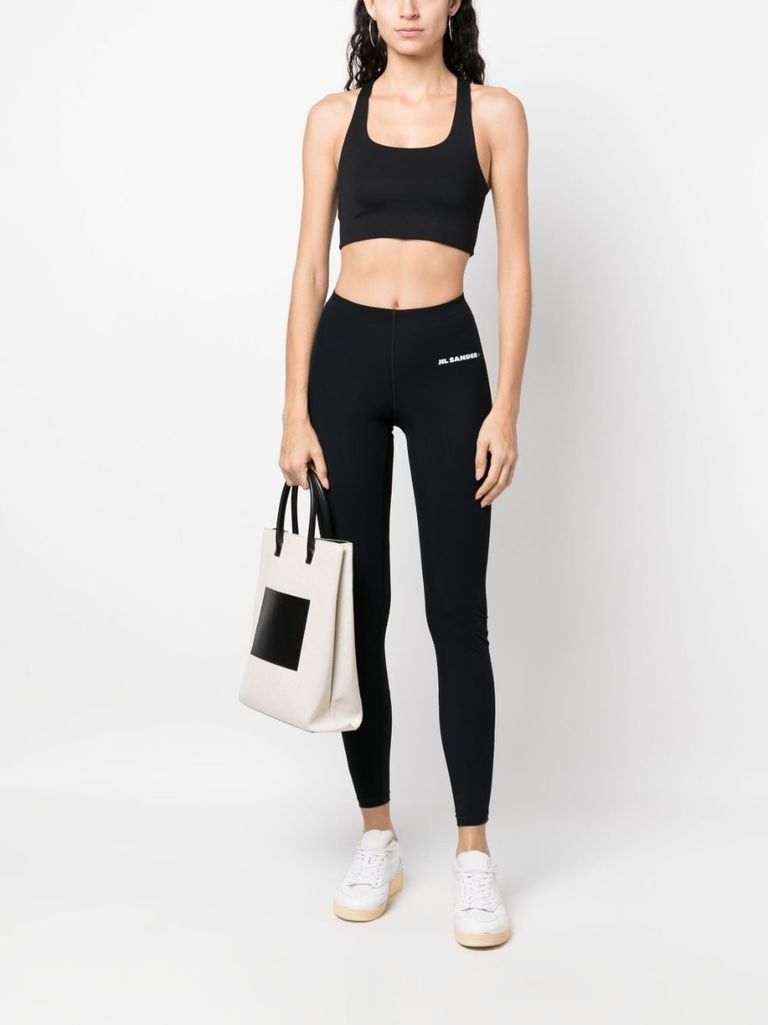 Shop Jil Sander Stretch Fabric Leggings With Front Printed Logo In Nero