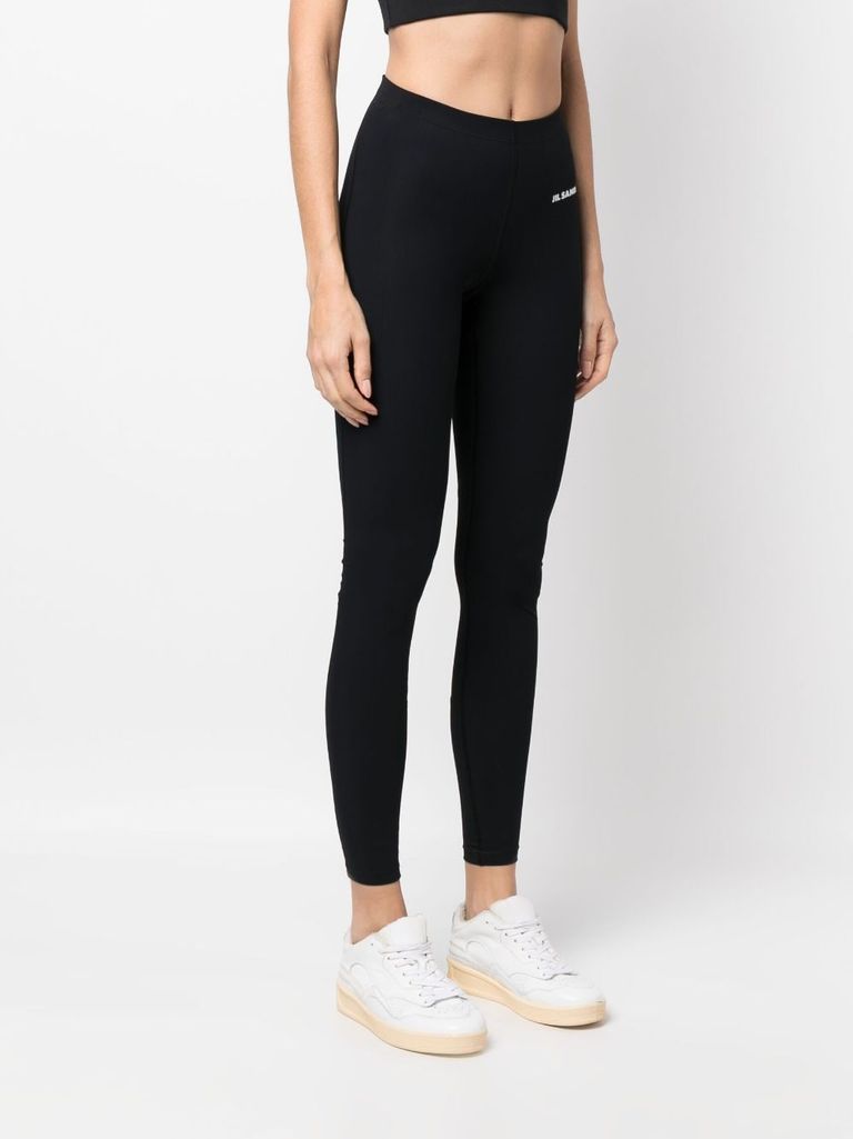 Shop Jil Sander Stretch Fabric Leggings With Front Printed Logo In Nero