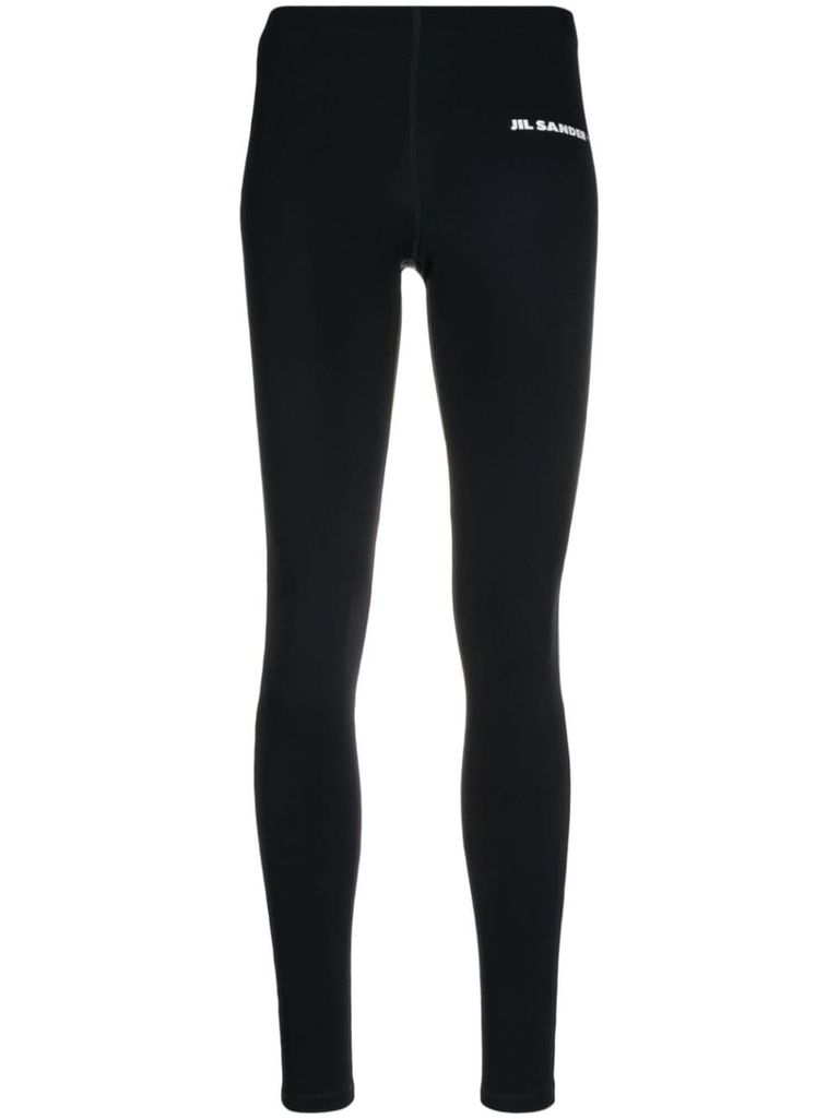 Shop Jil Sander Stretch Fabric Leggings With Front Printed Logo In Nero