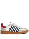 Iconic Boxer sneakers in calfskin leather with black side stripes and red heel