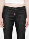 Flared stretch cotton jeans with mid-rise and distressed effect