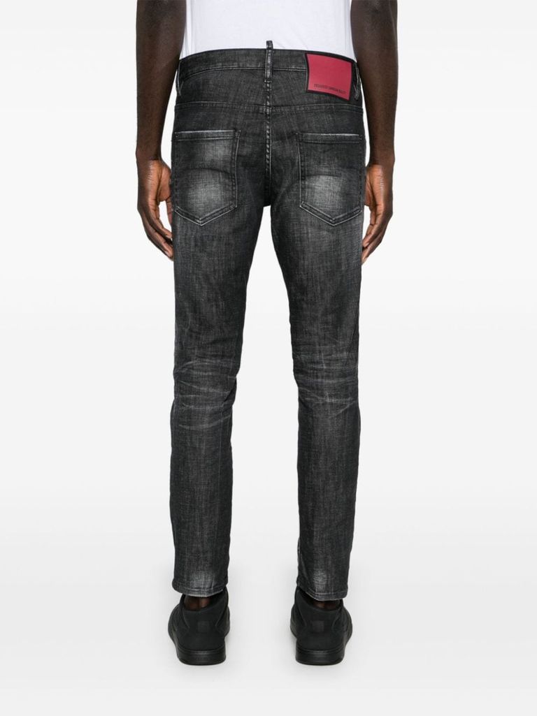 Shop Dsquared2 Slim Fit Faded Stretch Cotton Jeans In Nero