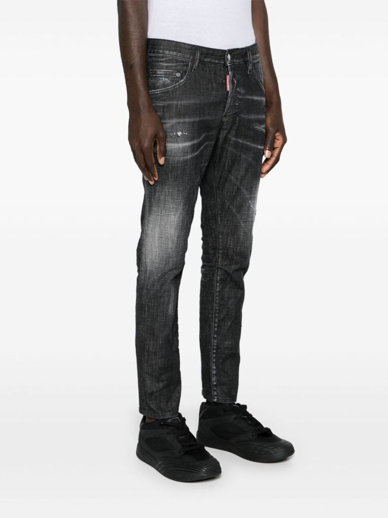 Shop Dsquared2 Slim Fit Faded Stretch Cotton Jeans In Nero